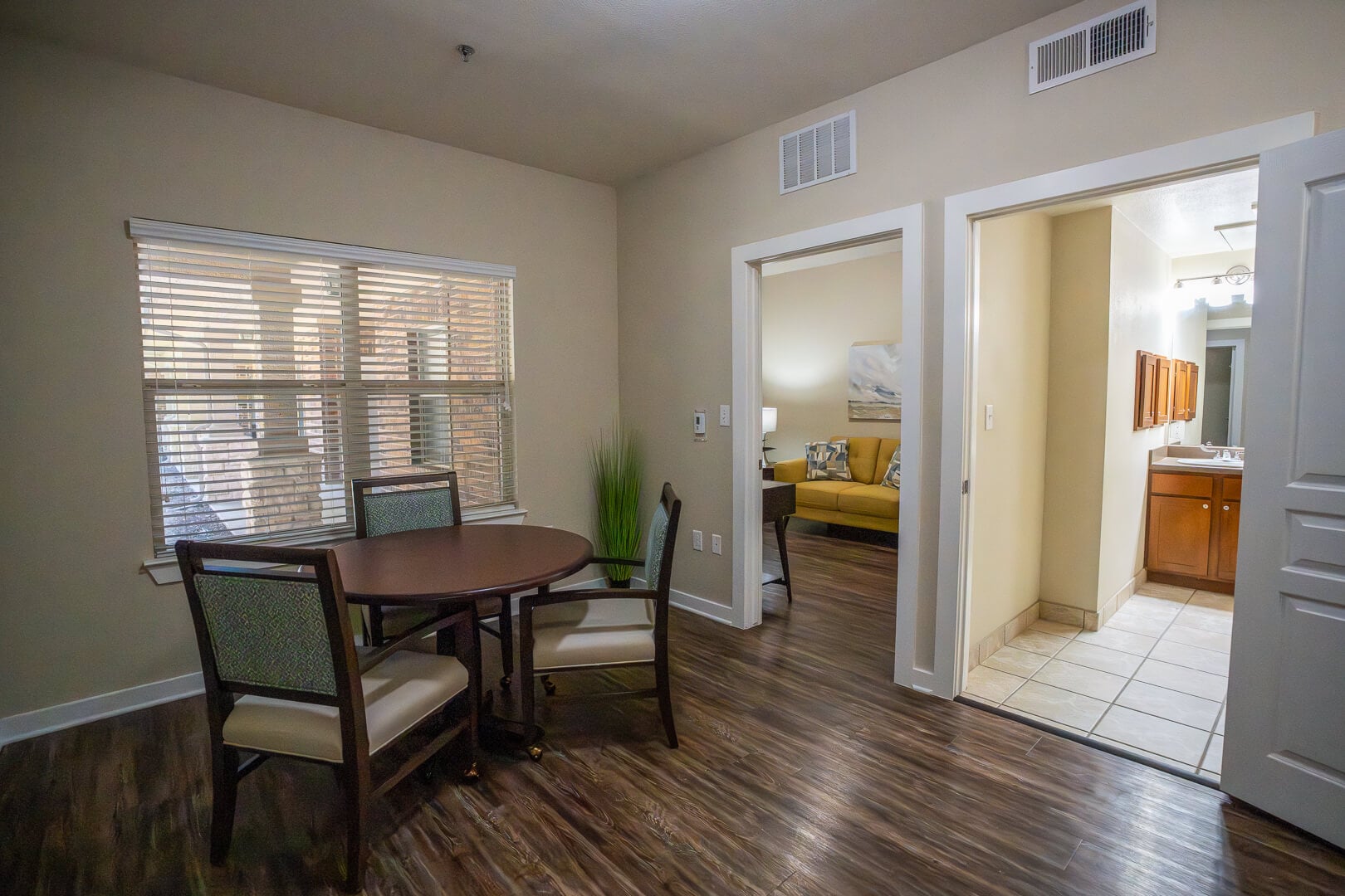 Spacious Apartment Dining Area With Modern Furnishings for Memory Care