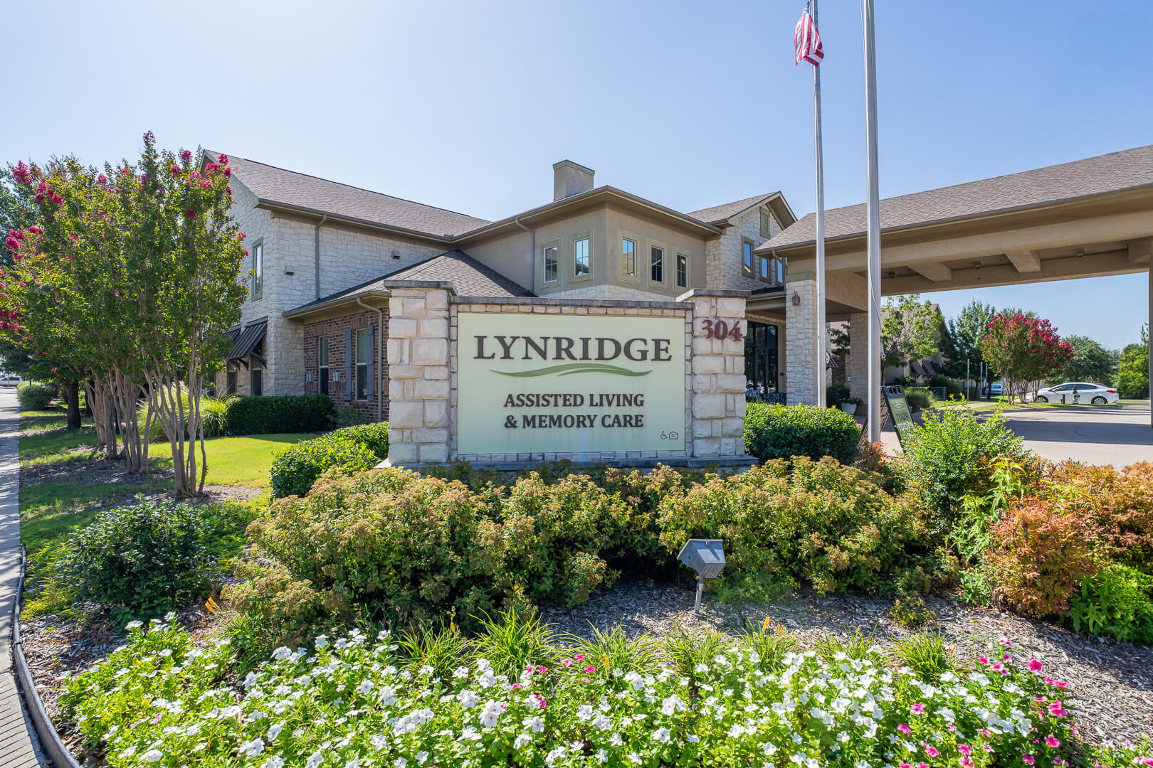 Entrance Sign With Beautiful Landscaping for Assisted Living and Memory Care